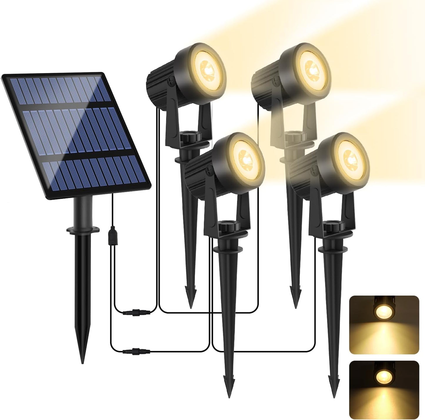 Solar Spotlights Outdoor 4Pack Warm White Landscape Lights IP65 Waterproof Solar Lights Plant Decorative Lighting for Garden Yard Path Lawn