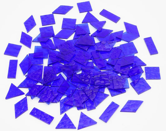 Large Size Textured Transparent Glass Tiles, 200g Mixed Shapes Stained Glass Pieces for DIY Mosaic Crafts, 70pcs for Bold Mosaic Projects, Turquoise Blue