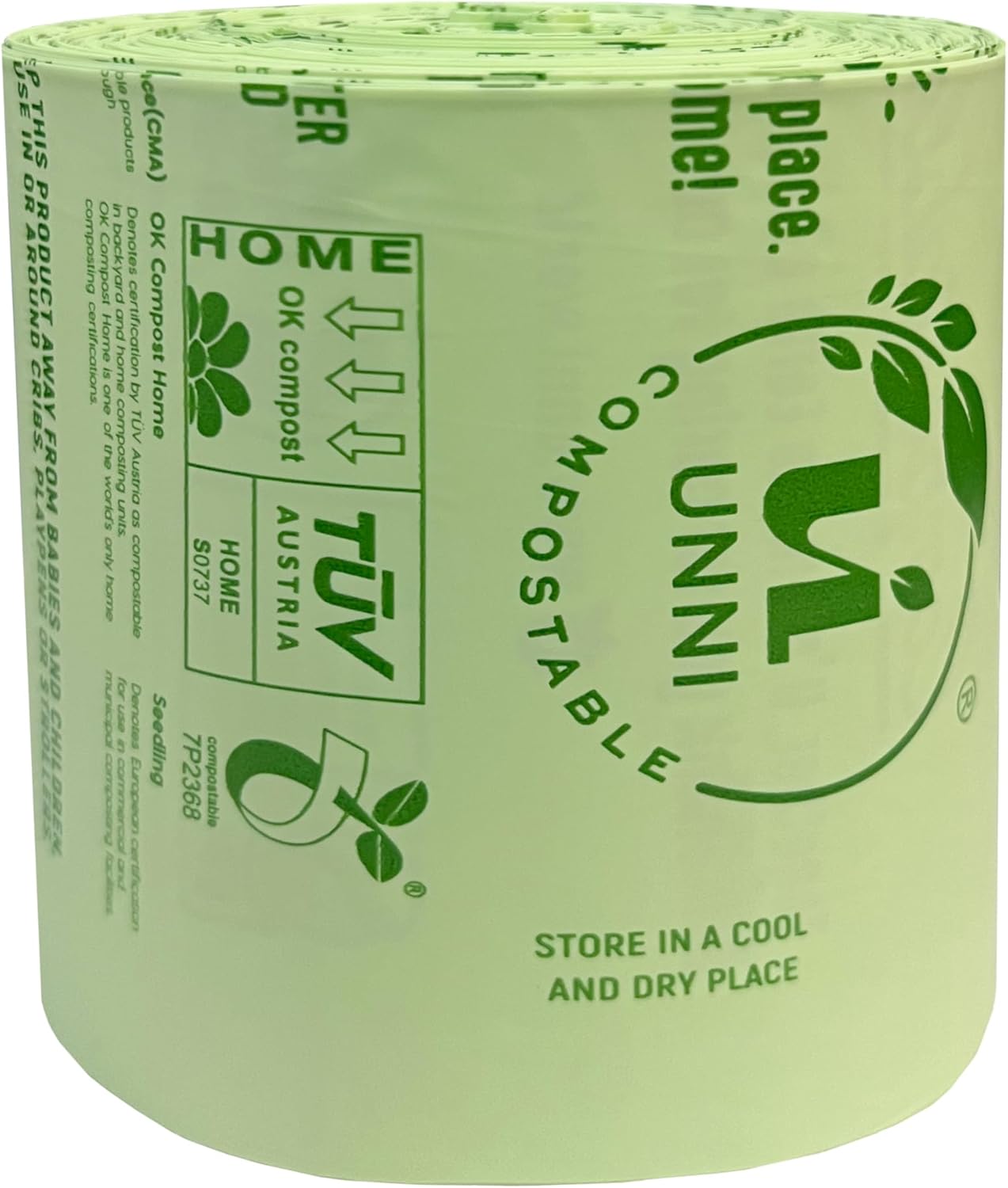 UNNI Compostable Trash Bags, 8 Gallon / 30 Liter, 50 Count, Extra Thick 0.85 mil Medium Kitchen Food Scrap Bin Liners, Certified by BPI, CMA & OK compost HOME, Meets the ASTM D6400 Standard