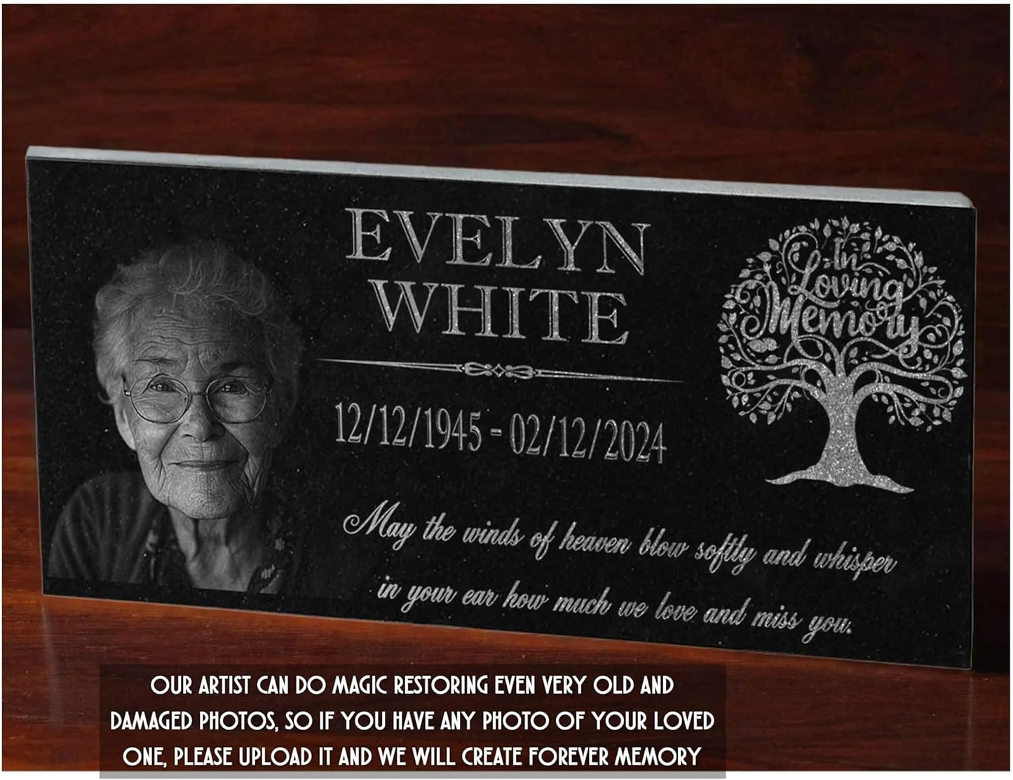 in Loving Memory Photo Tree of Life Personalized Granite Memorial Stone Sympathy Remembrance of Dad Mom Child