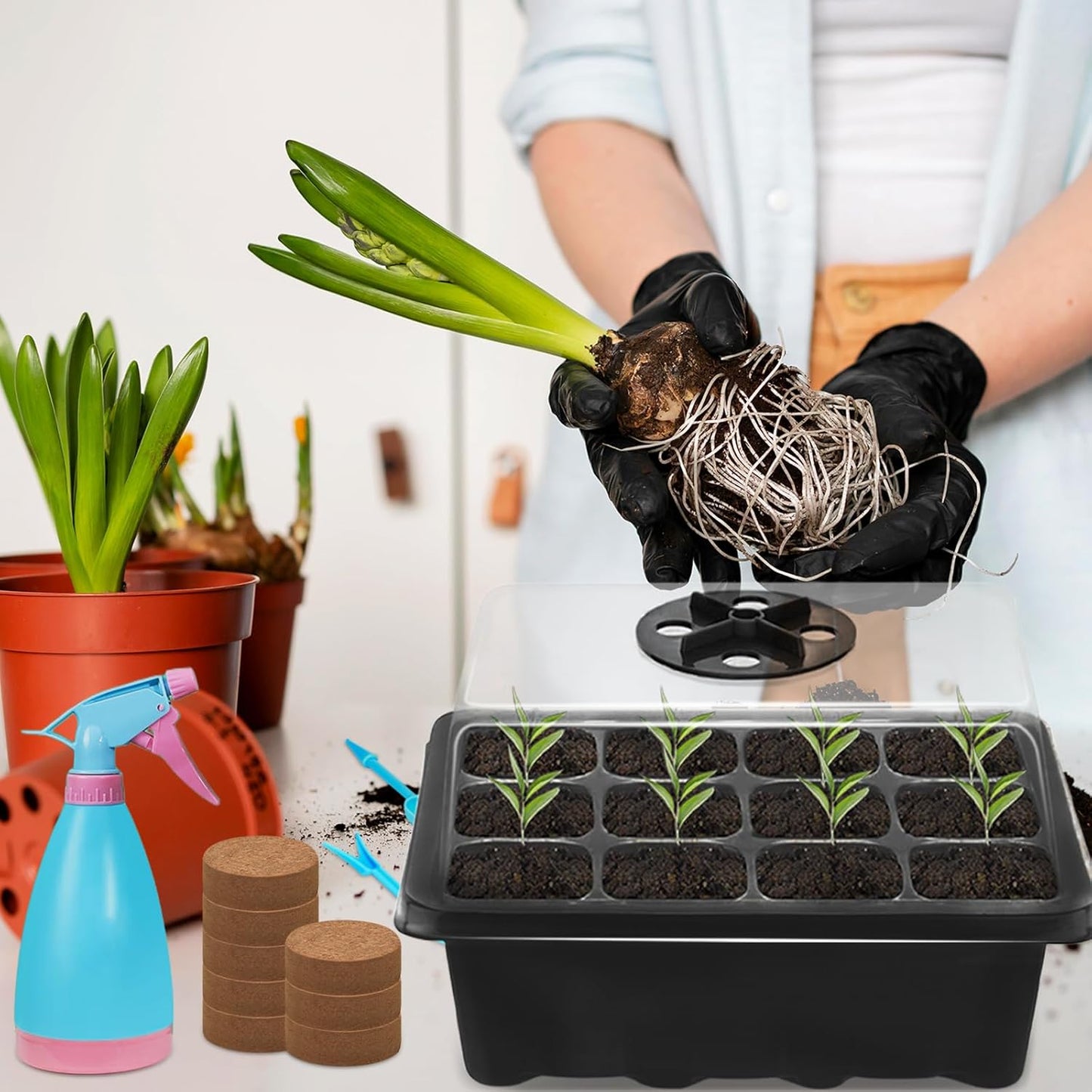 Halatool Seed Starter Kit, 3 Pack 36 Cells Black Seedling Starter Tray with 40 PCS Coco Coir Pellets for Seedlings, Organic Seed Starting Soil Pods for Planting Vegetables Flowers Herbs