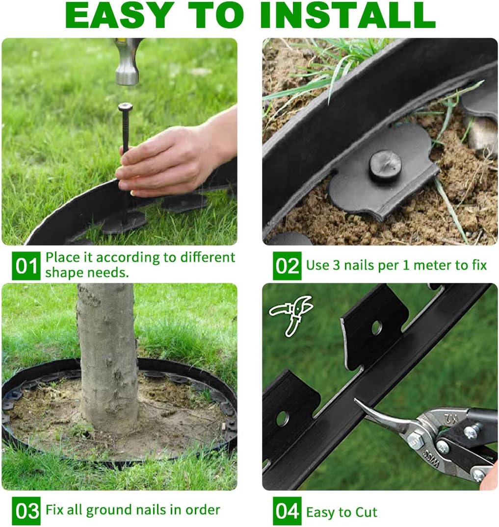 Garden Edging Borders 66FT,Landscape Edging Black[Extra Tall 4IN High] with 60pcs Stakes,Lawn Edging Flexible Garden Border Mini Plastic Fence for Flower Bed Landscaping