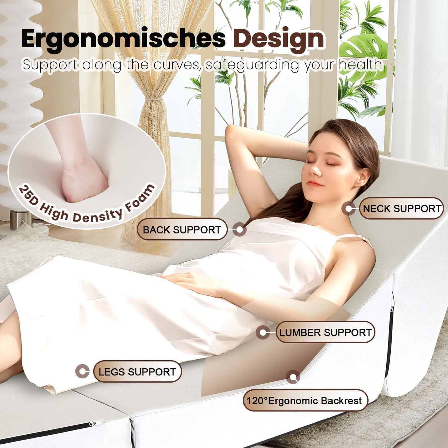 jela Outdoor Chaise Lounge, Waterproof Folding Sofa Bed Lounge Chair, UV Resistant Folding Lounge Chair with Machine Washable Cover, Soft Foam Patio Sofa Chairs Pool Lounge Chaise Chairs (Sand)