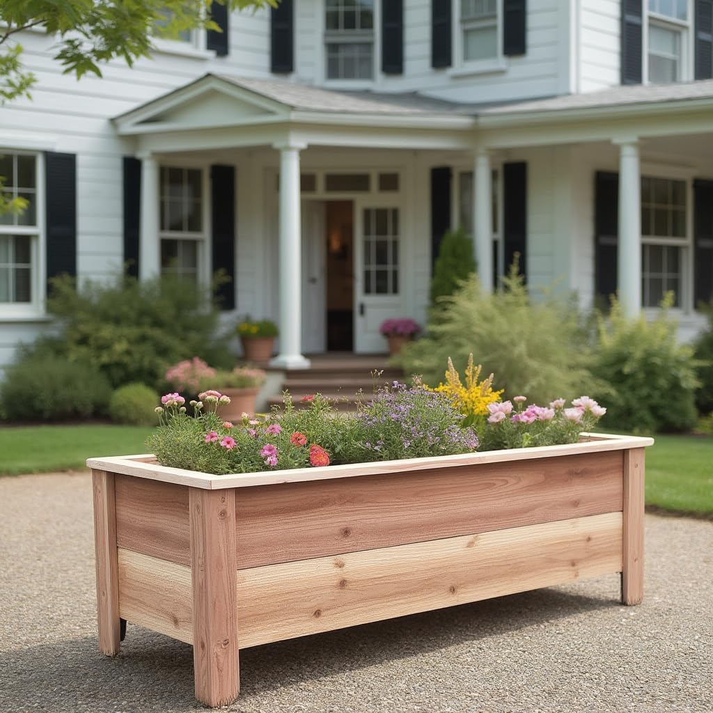 Handmade Custom Heavy Duty Rectangular Raised Cedar Wood Garden Planter Box – 46", 36", 24" – Indoor/Outdoor Farmhouse Style for Flowers & Vegetables – Made in USA (46" L x 15.5" W x 16.5" H)
