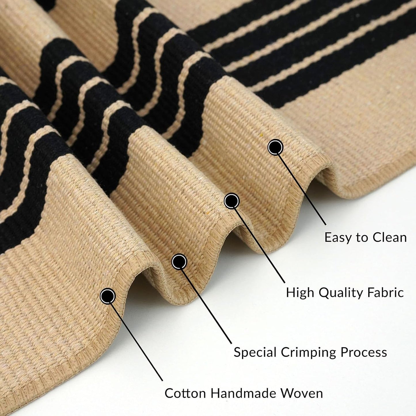 IOHOUZE Black and Tan Striped Rug 5'x7' Indoor Outdoor Rug, Washable Area Rug for Living Room, Large Patio Rug, Cotton Striped Rugs for Patio Living Room Bedroom