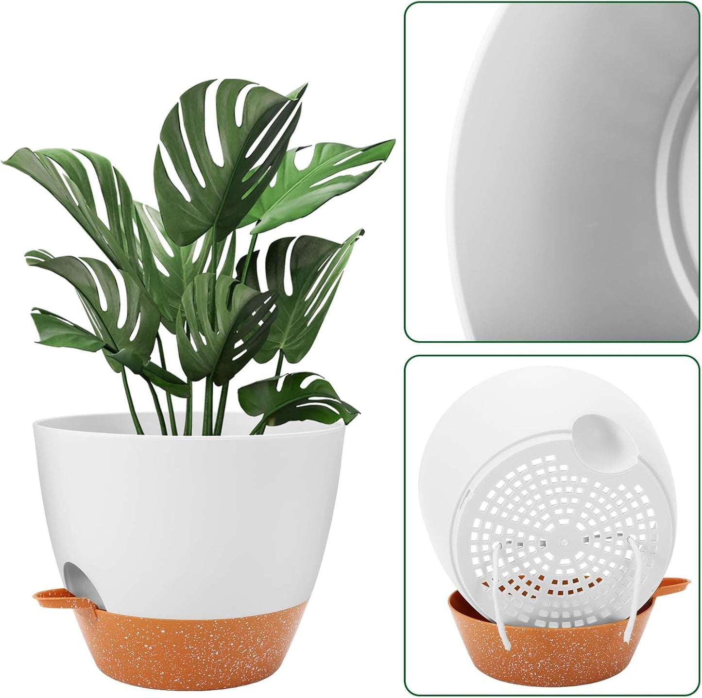 GARDIFE 10 inch Plant Pots,Self Watering Pots, 2 Pack Flower pots, Large Plastic Planters with Deep Reservior and High Drainage Holes for Indoor Outdoor Plants and Flowers, White