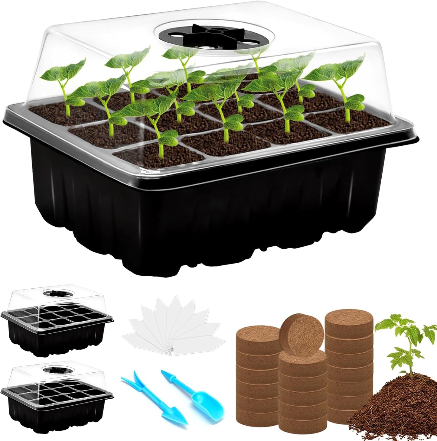 Halatool Seed Starter Kit, 3 Pack 36 Cells Black Seedling Starter Tray with 40 PCS Coco Coir Pellets for Seedlings, Organic Seed Starting Soil Pods for Planting Vegetables Flowers Herbs