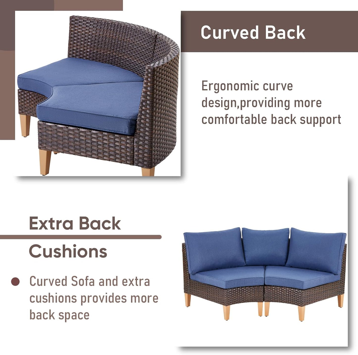 HUMMUH Outdoor Modular Sectional Couch All Weather PE Wicker Patio Sofa Half-Moon Loveseat for Garden Porch Backyard