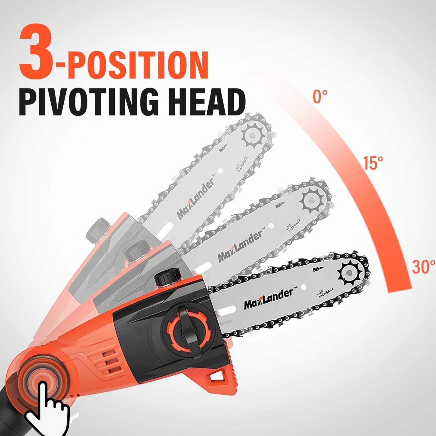 Pole Saw 8-Inch Cordless Pole Saws for Tree Trimming, 15-Feet MAX Reach Electric Pole Saw, 16ft/s Cutting Speed Auto Oiling Multi-Angle Pole Chainsaw with 2 x 20V 2.0Ah Battery & Charger