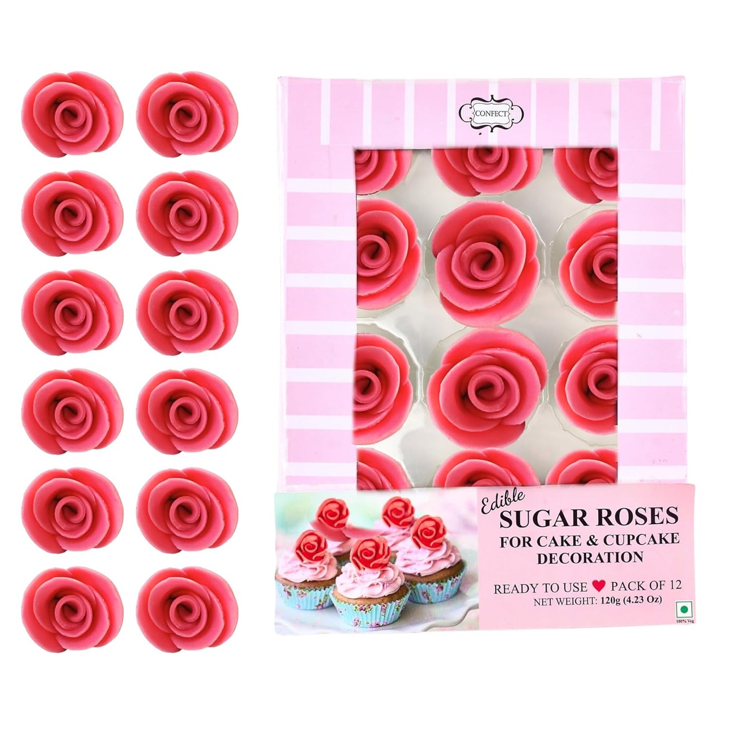 Confect Edible Flower | Edible Flower for cake decorations | Edible Flower Cupcake Toppers | Cupcakes & Doughnut Edible Toppers | Edible Hot Pink Flower- Vegan, Gluten-Free, Soy-Free, Dairy-Free, Palm Oil-Free -Pack of 12