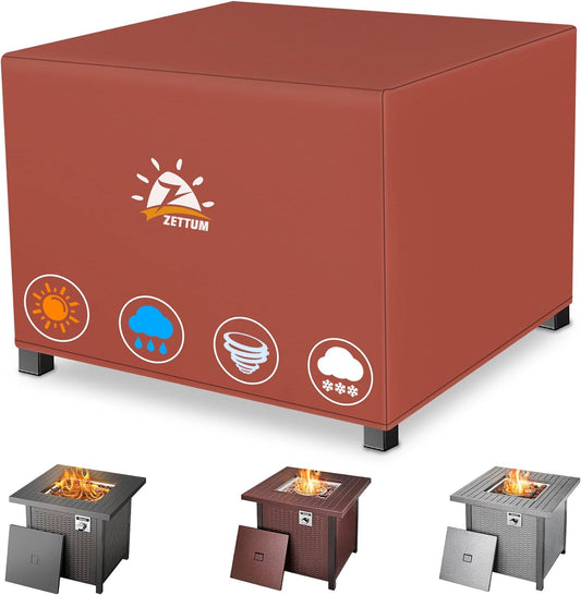 Fire Pit Cover Square 44 Inch - Outdoor Firepit Cover Heavy Duty & Waterproof, 600D Patio Fire Table Covers Gas Fire Pit Accessories Fade & Weather Resistant Brown - 44 x 44 x 24 Inch