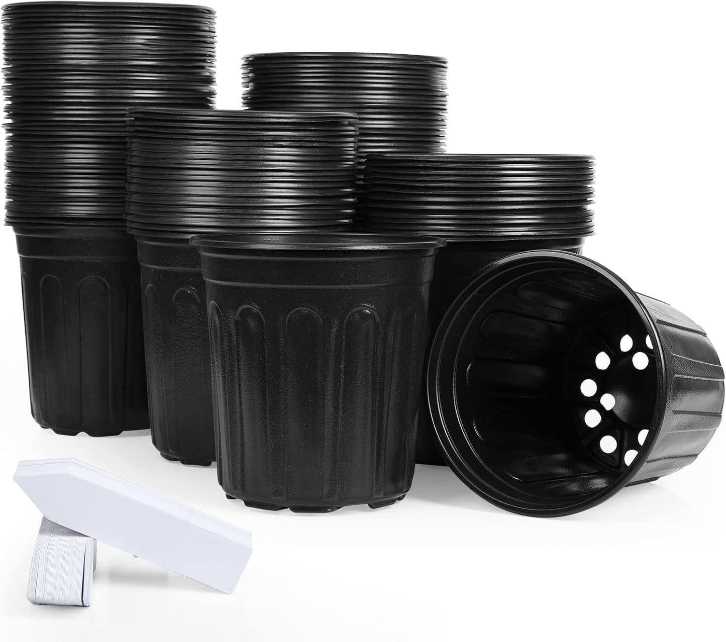 JERIA 100-Pack 1 Gallon Flexible Plant Nursery Pots with 100Pcs Plant Labels,Thickened Soft Plastic Seedling Pots,Seed Starting Pot Flower Plant Container for Succulents，Seedlings