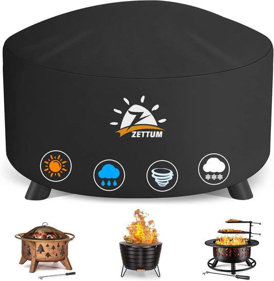 Fire Pit Cover Round 40 Inch - Outdoor Firepit Cover Heavy Duty & Waterproof, 600D Patio Fire Table Cover Gas Fire Pit Accessories Fade & Weather Resistant - 40 x 40 x 20 Inch