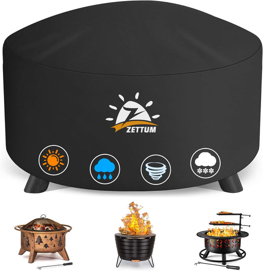 Fire Pit Cover Round 50 Inch - Outdoor Firepit Cover Heavy Duty & Waterproof, 600D Patio Fire Table Cover Large Gas Fire Pit Accessories Fade & Weather Resistant - 50 x 50 x 24 Inch