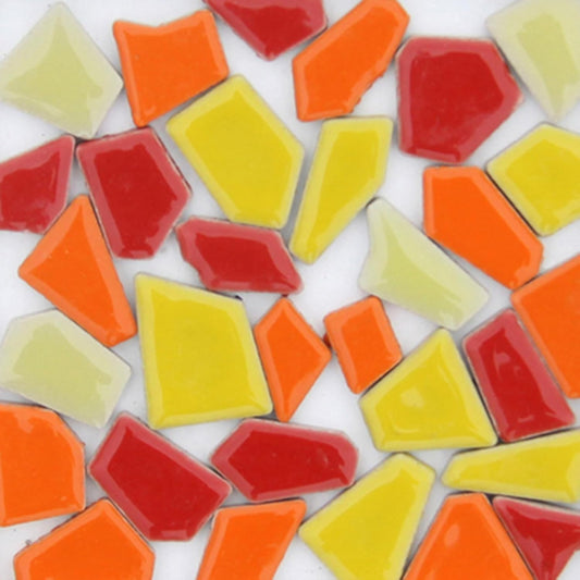 Mosaic Tiles for Crafts Assorted Color Ceramic Glitter Mosaic Supplies Pieces Bulk Square Triangles Trapezoids Polygons Irregular Size, 200g (Red Yellow Mix)