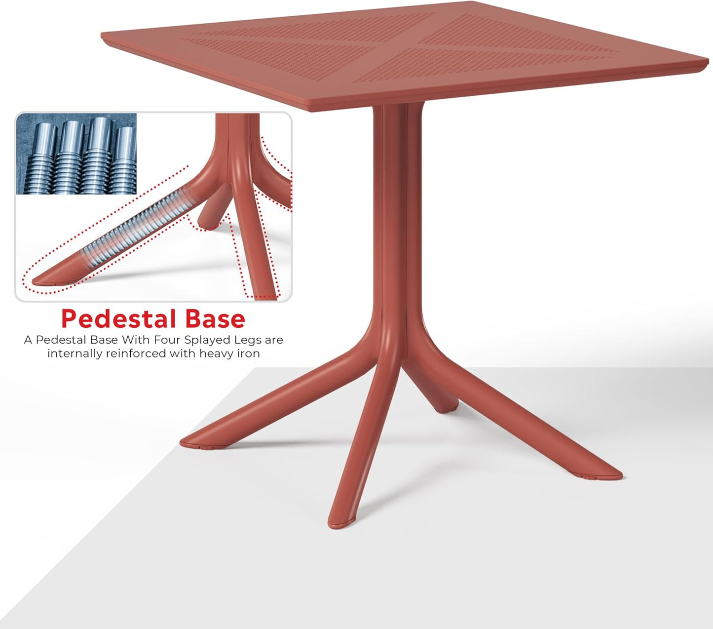 Breakfast Table Set for 4, HDPE Patio Square Dining Table and Stackable Chairs, Outdoor Small Patio Furniture Set All Weather for Backyard Porch Poolside, Red