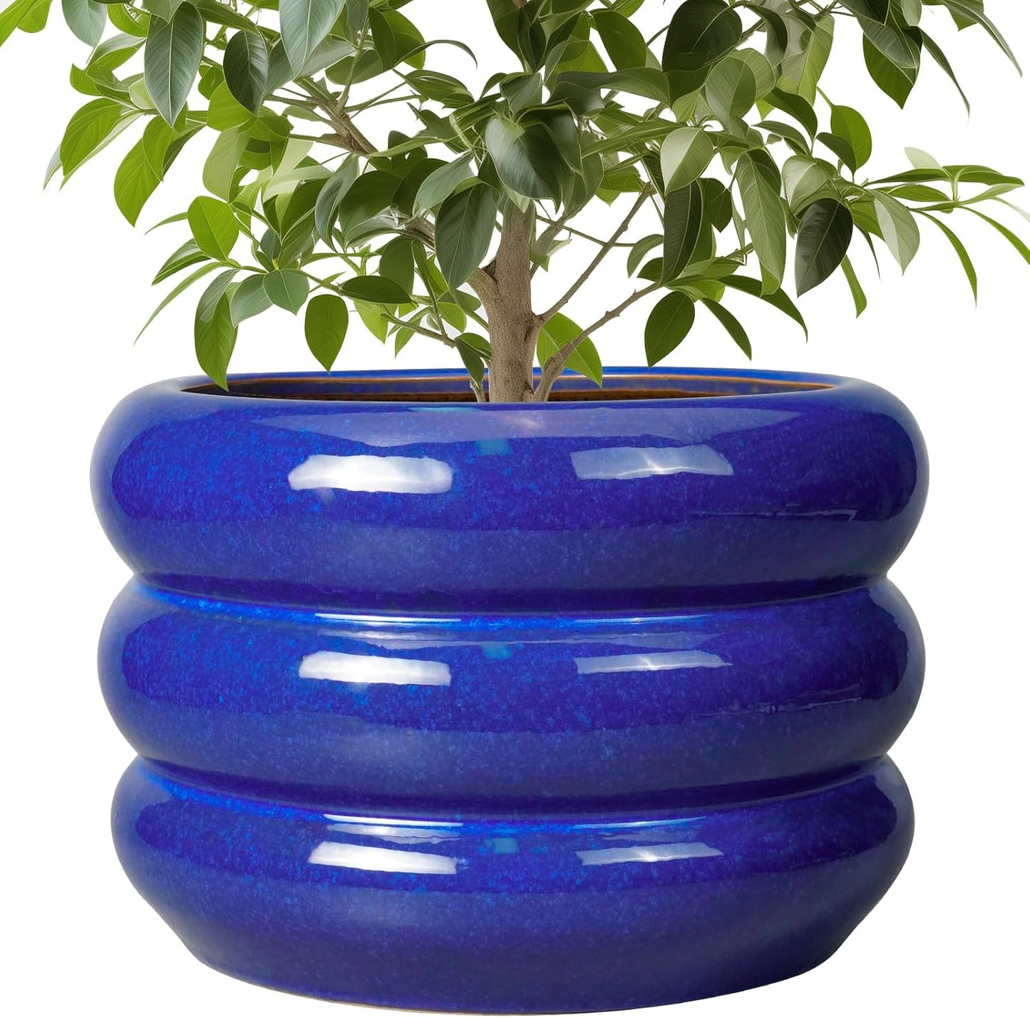 SQOWL Ceramic Plant Pot - 10 Inch Planter for Outdoor Plants Indoor Plant Pot with Drainage Hole Large Planter Decorative Modern Flower Pot for Home Office Decor Blue