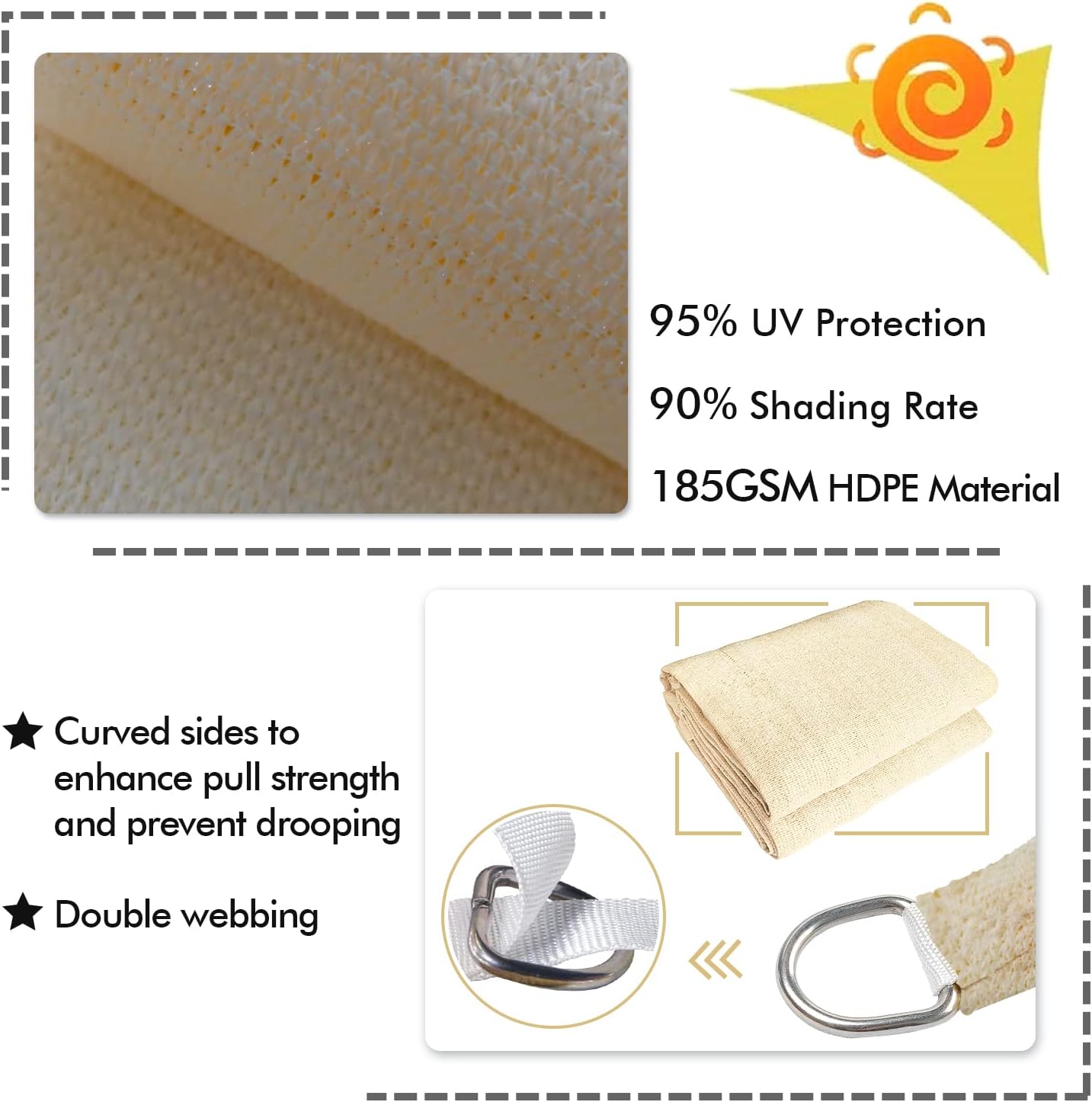 KANAGAWA 7'X10' Cream Custom Size Sun Shade Sail Rectangle UV Block Canopy Cover for Patio Backyard Lawn Garden Outdoor (Customized Available)