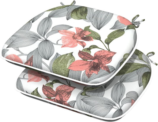 Indoor/Outdoor Chair Cushions 16x17 Inch, Patio Chair Cushions with Ties, All Weather Seat Cushions for Patio Furniture Home Garden Chair Use, Set of 2, Clemens Noir Pink