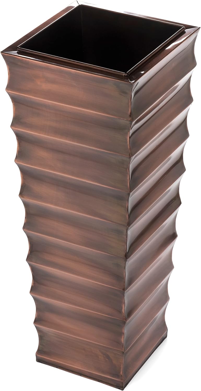 H Potter Copper Ribbed Planter Large for Outdoor Indoor Plants Small Spaces Entryway Patio Porch Tall Metal Planter Decor Vase