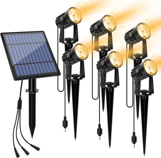 APONUO Metal Outdoor Solar Landscape Lights, Waterproof Spotlight 6-in-1 for Yard Landscape Lighting, Auto On/Off for Pathway, Driveway, Patio (Warm White)