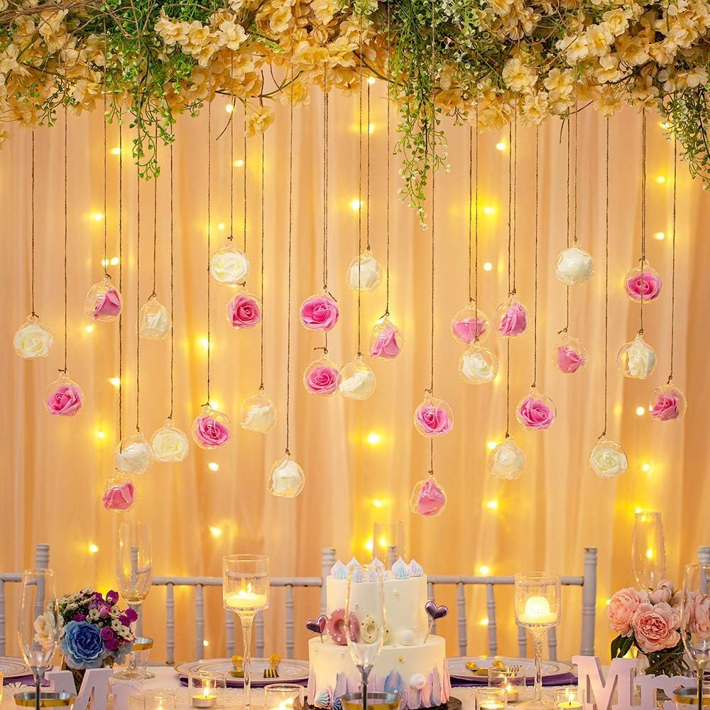 Sziqiqi Hanging Glass Globes Orbs Tea Light Candle Holders fillable with Trinkets for Wedding Ornaments, Wedding Birthday Christmas Party Centerpiece Accessory 2.36inch 10pcs +2 Extra