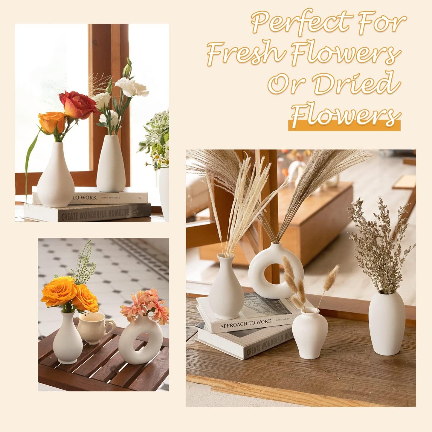 Ceramic Bud Vase Set of 8, Small Vase for Flowers, White Mini Bud Vase in Bulk for Centerpieces, Rustic White Ceramic Vase Set for Flowers, Room Décor, Wedding Party