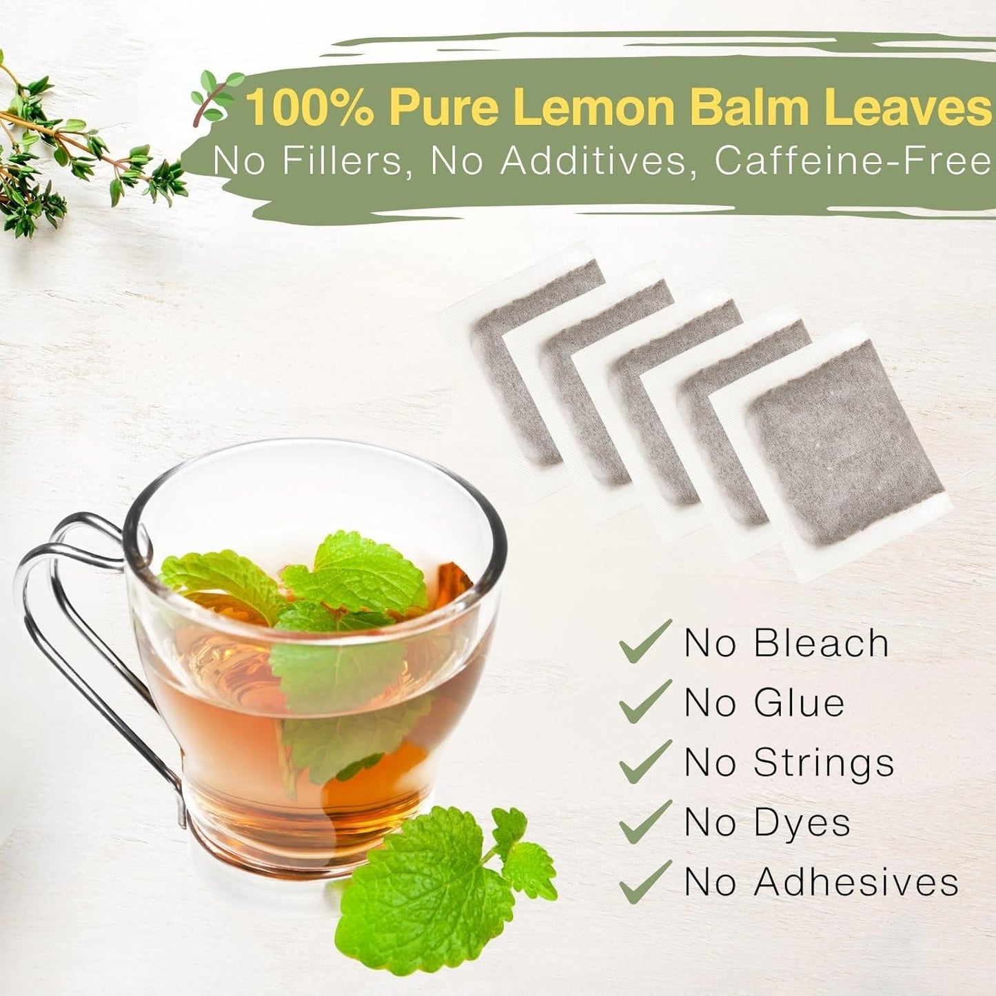 Lemon Balm Tea Bags – 50 Count | Dried Lemon Balm Leaves for Relaxation & Sleep | Calming Herbal Tea | Caffeine-Free