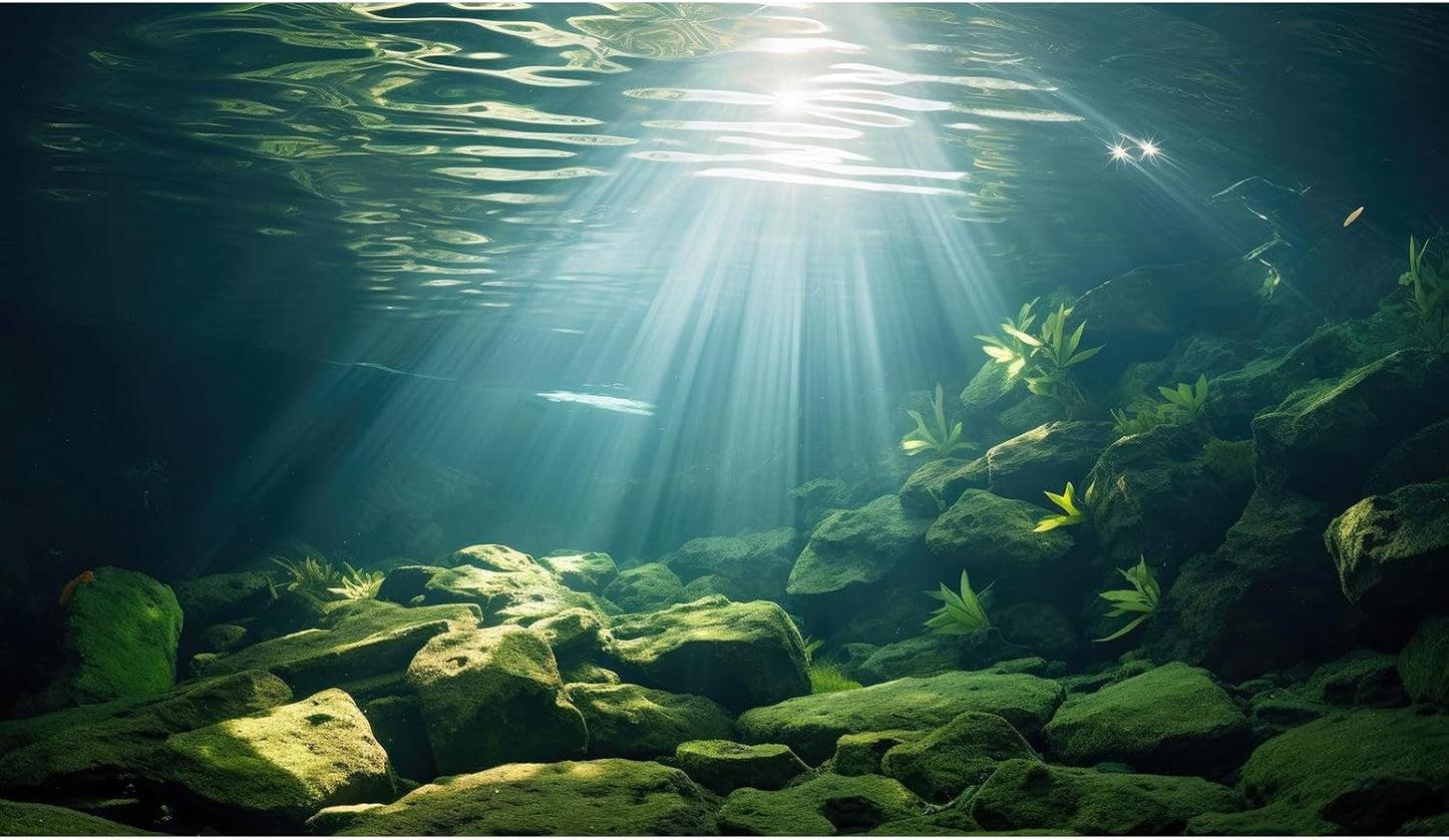 Under The Sea Aquarium Background Aquatic Plants Deep Sea Fish Tank Background Underwater Sunray Rock Terrarium Backgrounds Deep Ocean Floor Tropical Fish Tank Backgrounds 36x20in