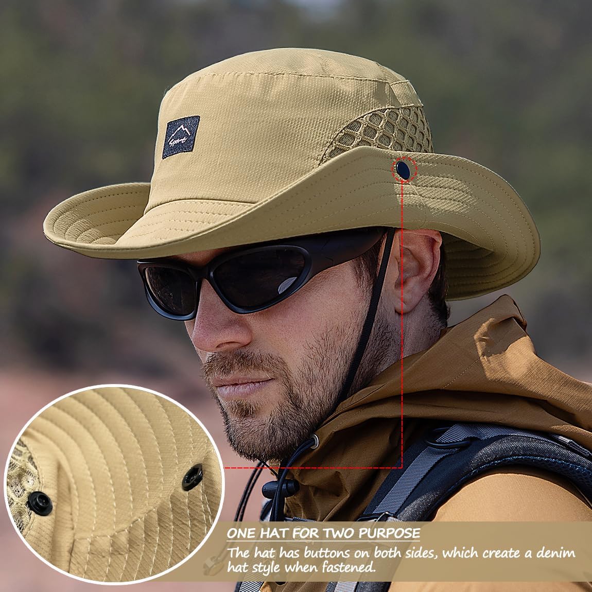 Fishing Hat, UPF50+ Wide Brim Sun Hat for Men Women, UV Protection Hiking Beach Bucket Hats Summer Safari Hat