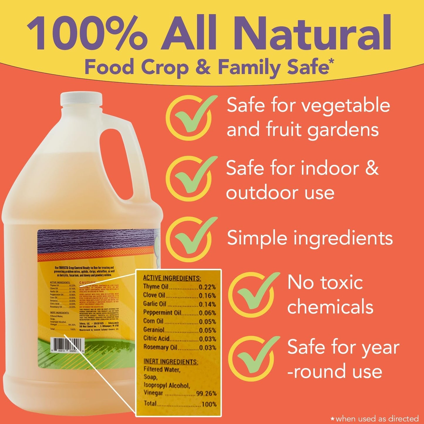 Trifecta Crop Control Insecticidal Soap for Plants | All Natural Fungicide for Plants | Spider Mite Killer Indoor Plants, Food Safe Commercial Grade Pesticide, Herbicide, Spider Mites Spray for Plants