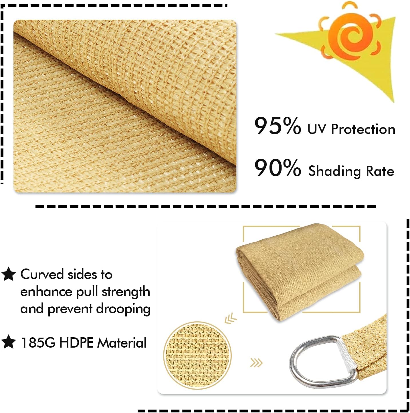 KANAGAWA 18'X24' Sand Custom Size Sun Shade Sail Rectangle UV Block Canopy Cover for Patio Backyard Lawn Garden Outdoor (Customized Available)