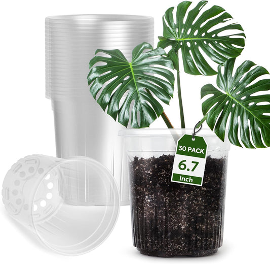 1 Gallon Reinforced Clear Nursery Pots with Drainage Hole, 30 Packs, 6.7 Inch Transparent Pots for Seedlings, Indoor/Outdoor Plants, Veggies, Flowers, and Professional Nursery Use