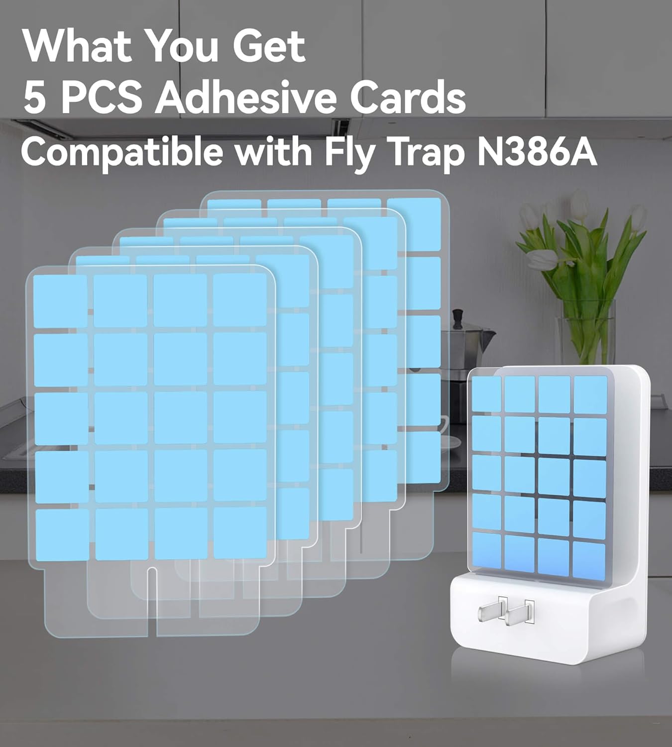 5 PCS Double-Sided Adhesive Card Refills for Replacement, Compatible with Fly Trap Device N386A (Refills Only)