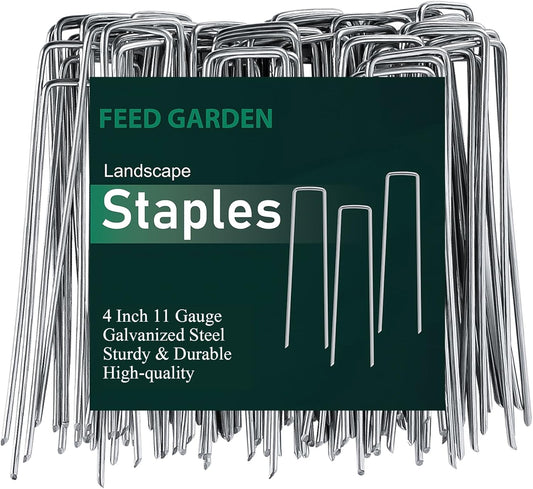 FEED GARDEN 4 Inch 50 Pack Galvanized Landscape Staples 11 Gauge Anti-Rust Garden Stakes Landscaping Fabric SOD Pins Yard Stakes for Weed Barrier Fabric