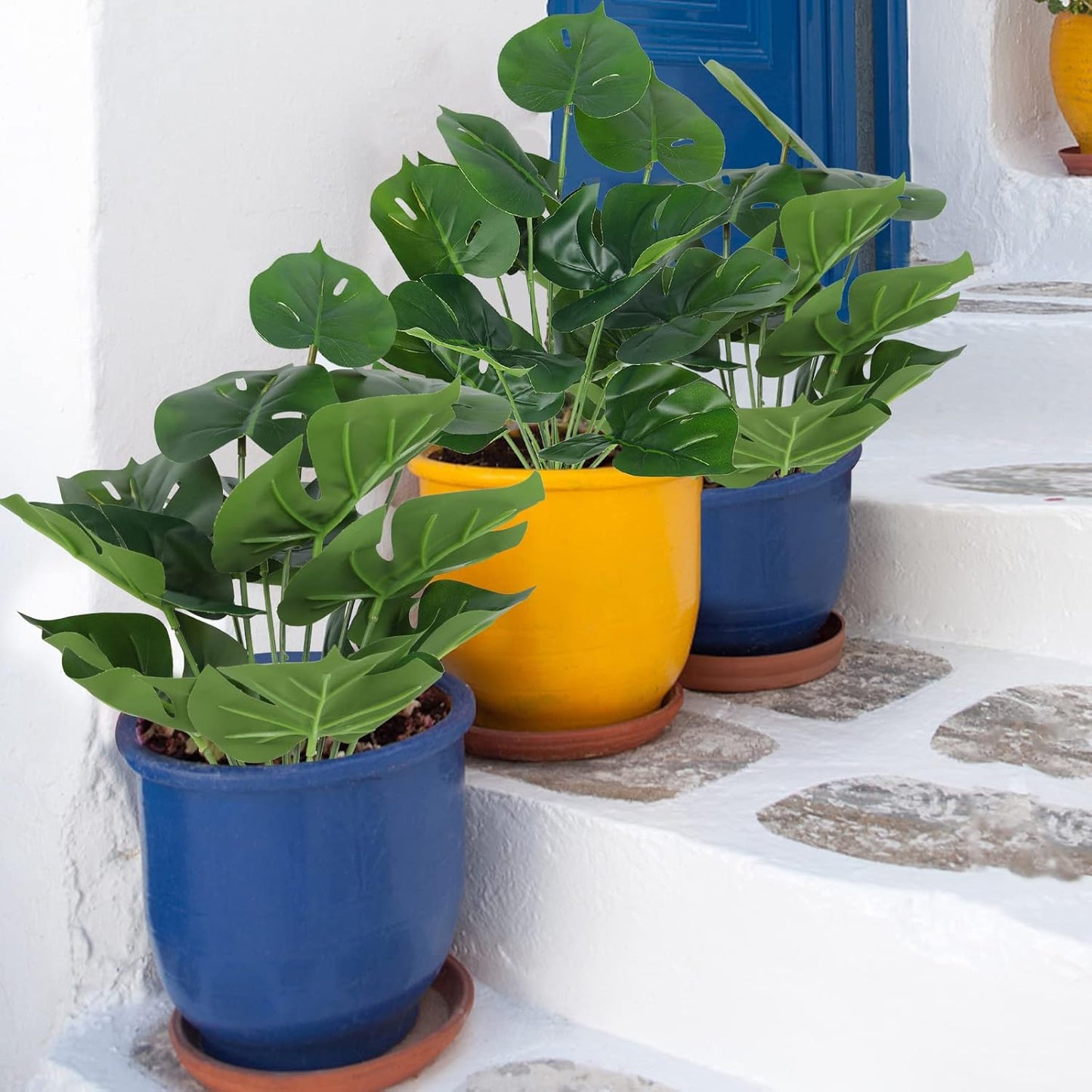 RECUTMS 6 Bundles Fake Plants Artificial Tropical Palm Leaves Tree Faux Monstera Shrubs Green Plant Turtle Leaf Stems UV Resistant Greenery Indoor Outdoor Home Garden Office Bouquet Filler Decor