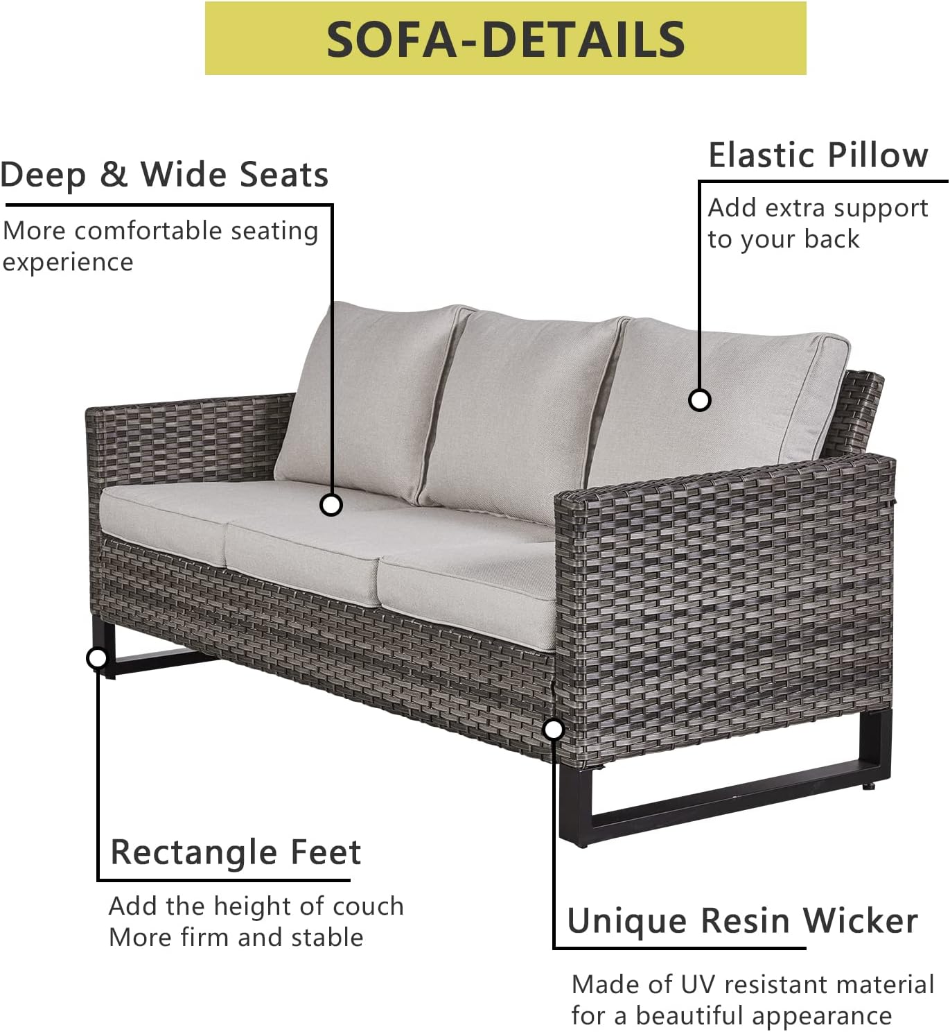 HUMMUH 7 Piece Patio Furniture with Fire Pit 30in 55,000 BTU,PE Wicker Outdoor Conversation Sets - Couch,Patio Swivel Chairs and Ottomans,Side Table for Porch,Garden,Backyard