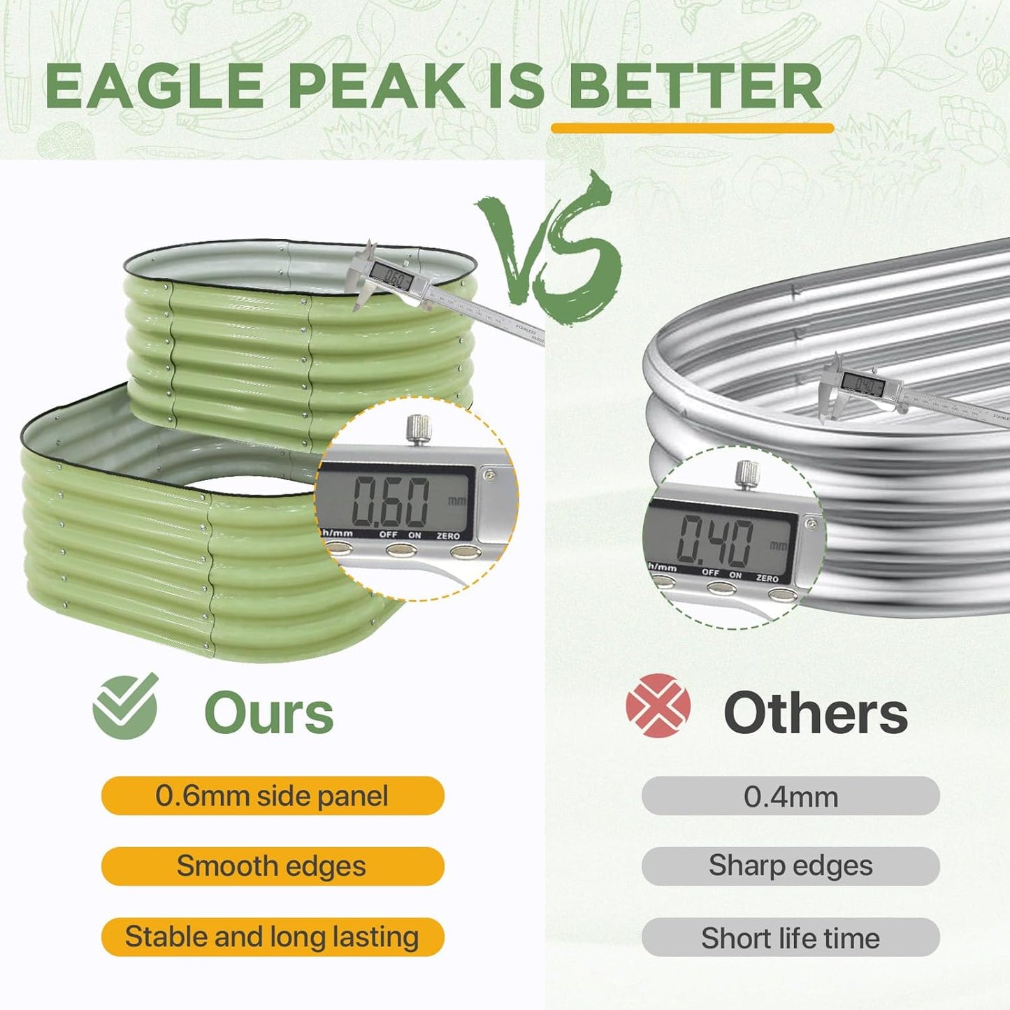 EAGLE PEAK 2-Tier Galvanized Raised Garden Bed Planters, Planter Boxes Outdoorfor Vegetables, Flowers and Herbs, Assembly Modular - 33in Overall Height, 41'' L x 43'' W, Olive Green