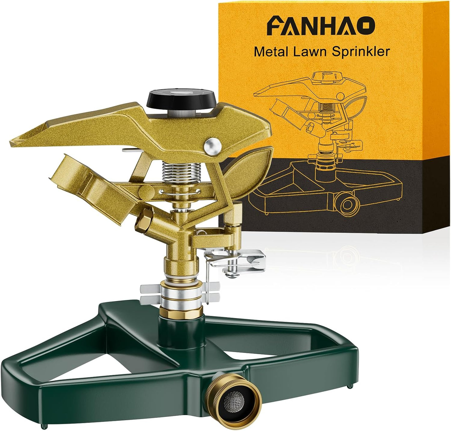 FANHAO Heavy Duty Pulsating Impact Lawn Sprinkler with Metal Base, 100% Metal Adjustable Circular Zinc Impulse Sprinkler for Yard Lawn, 360 Degree Large Area Coverage, Covers Up to 5800 sq. ft