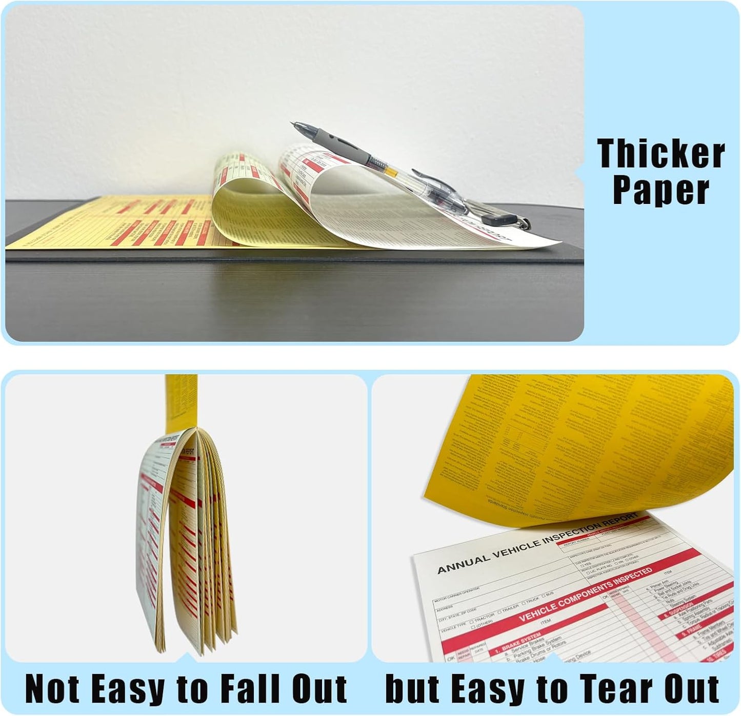 Goldenfox DOT Inspection Forms and Stickers. 10-Pack,3-Ply Carbonless Annual Vehicle Inspection Report Form(8.5" x 11.75") with 2-Ply Vinyl White Interior Inspection Label(5"x4")