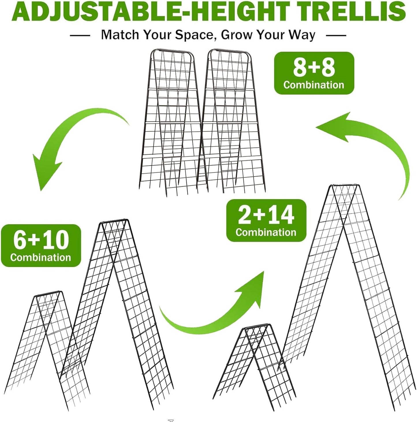 Heavy Duty 50"x17" Adjustable A-Frame Trellis for Climbing Plants – Rust-Proof Metal Garden Trellis with Dense Grid Design, Perfect for Raised Beds, Tomatoes, Cucumbers & Outdoor Vines (Black, 1 Pcs)