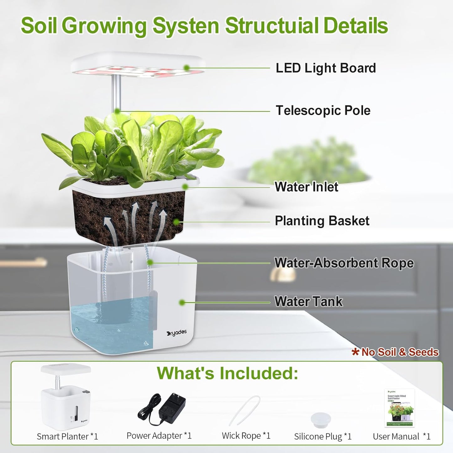 Indoor Garden Planter Growing Systems Soil plant pot indoor Small Smart Soil Gardening System with 17 Watts LED Grow Light Auto Timer Self-Watering Planter Pot Gifts for Mom Women (No Seeds&Soil)