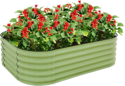 EAGLE PEAK 17'' Tall Outdoor Galvanized Raised Garden Bed Planter, Planter Boxes for Outdoor Plants, Vegetables, Flowers, and Herbs 6 in 1 Modular Design, Olive Green