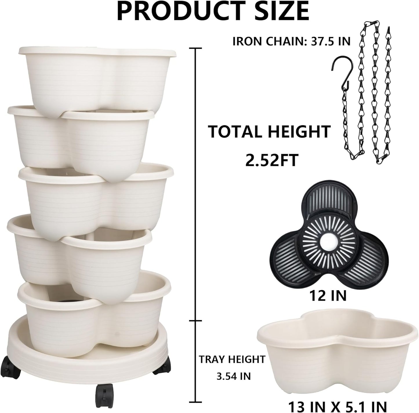 Hourleey Strawberry Planter, Stackable Gaden Tower for Flowers, Vegetables, Grow Your Own Herb Garden Vertical Oasis of Vegetables and Succulents (2 Pack 5 Tier)