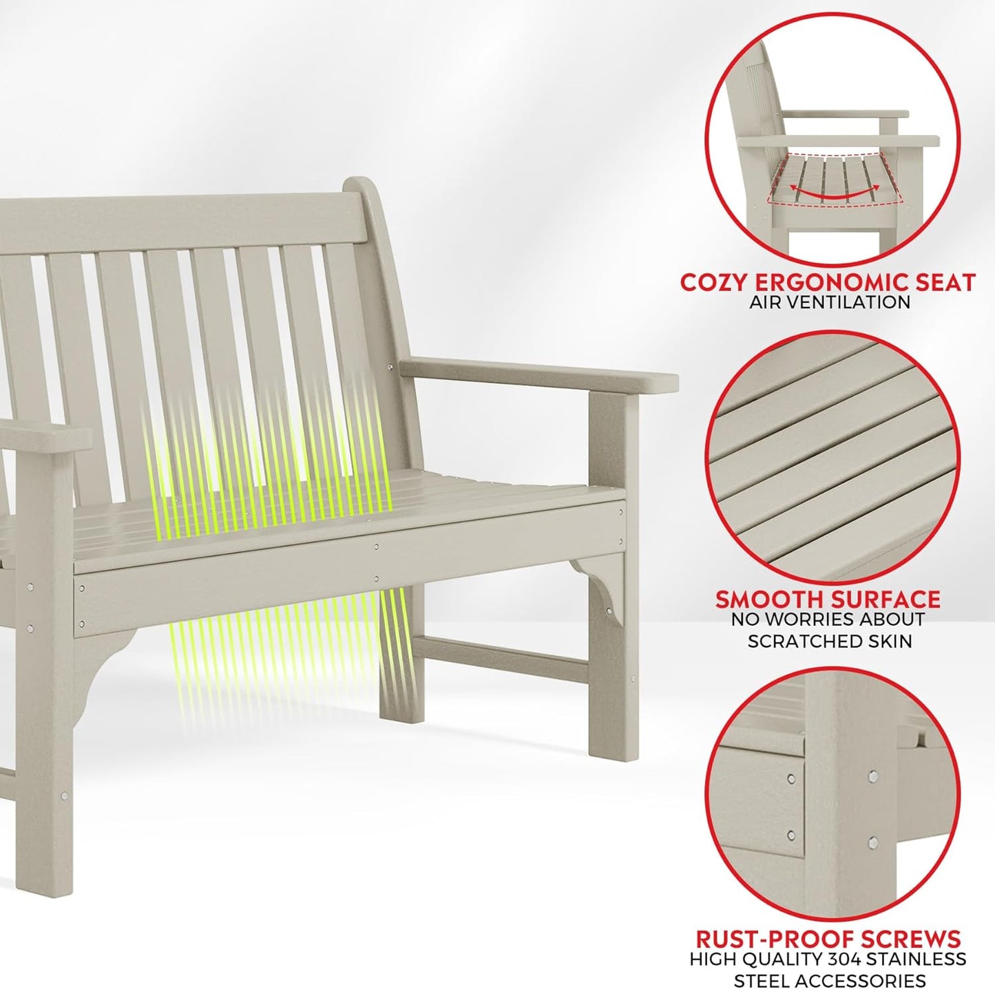 Garden Bench, Farmhouse Park Front Porch for Entryway Bench Outdoor Seating Low Bench Patio Bench Outside/Indoor, Sand