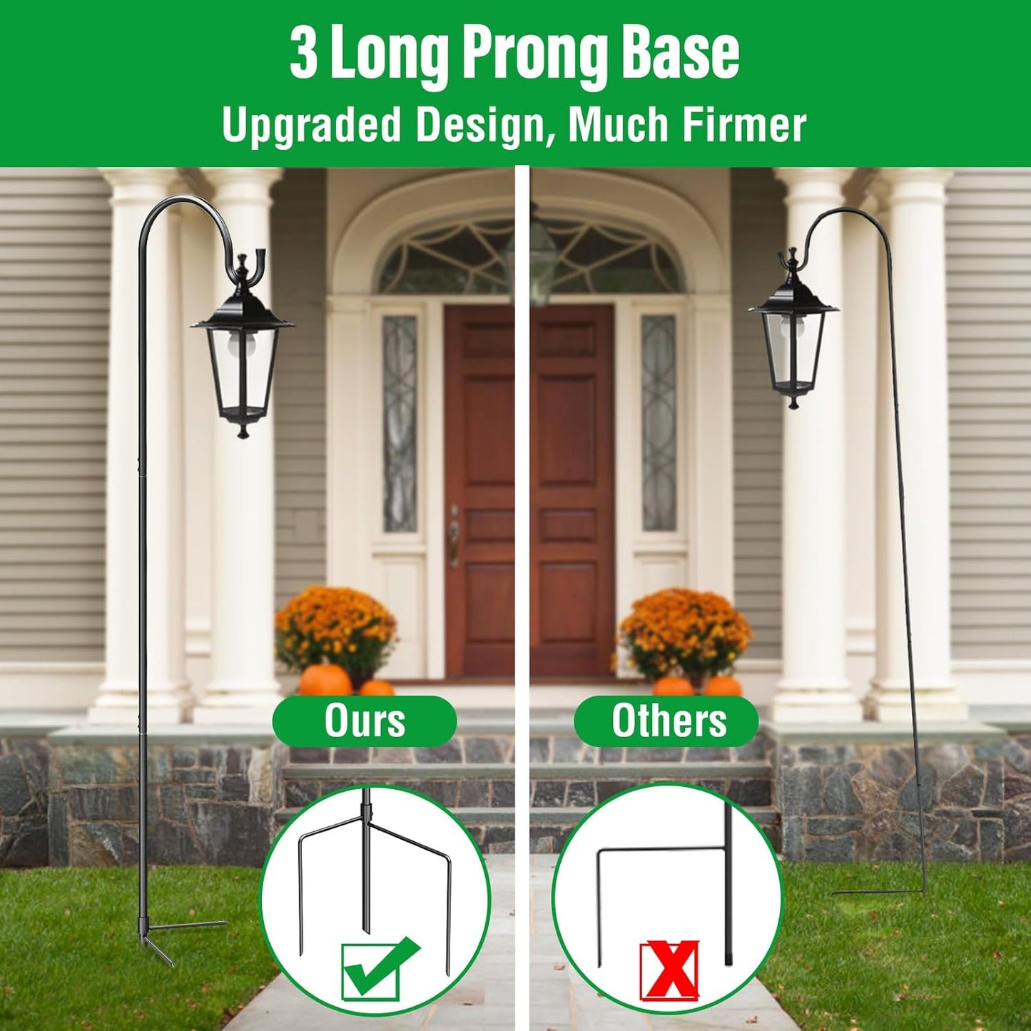 GOFORWILD Shepherd’s Hooks 2 Pack Black, 65 inches Tall, Adjustable Garden Hook for Outdoor, Hanging Plant, Solar Lights, Lanterns, Bird Feeders, Garden Stake and Wedding Decor, 7015