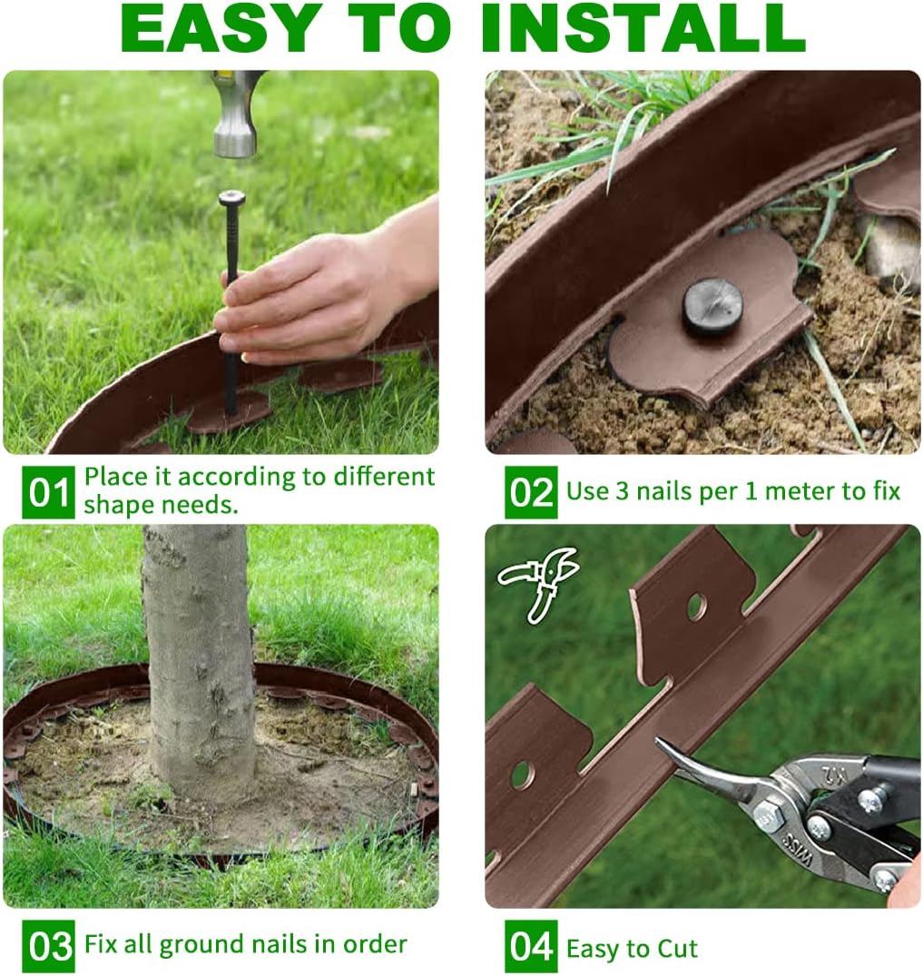 Flexible Garden Edging Borders 66FT,Landscape Edging Brown [Extra Tall 4IN High] with 60pcs Stakes,Garden Border Lawn Edging Mini Plastic Fence-Brown