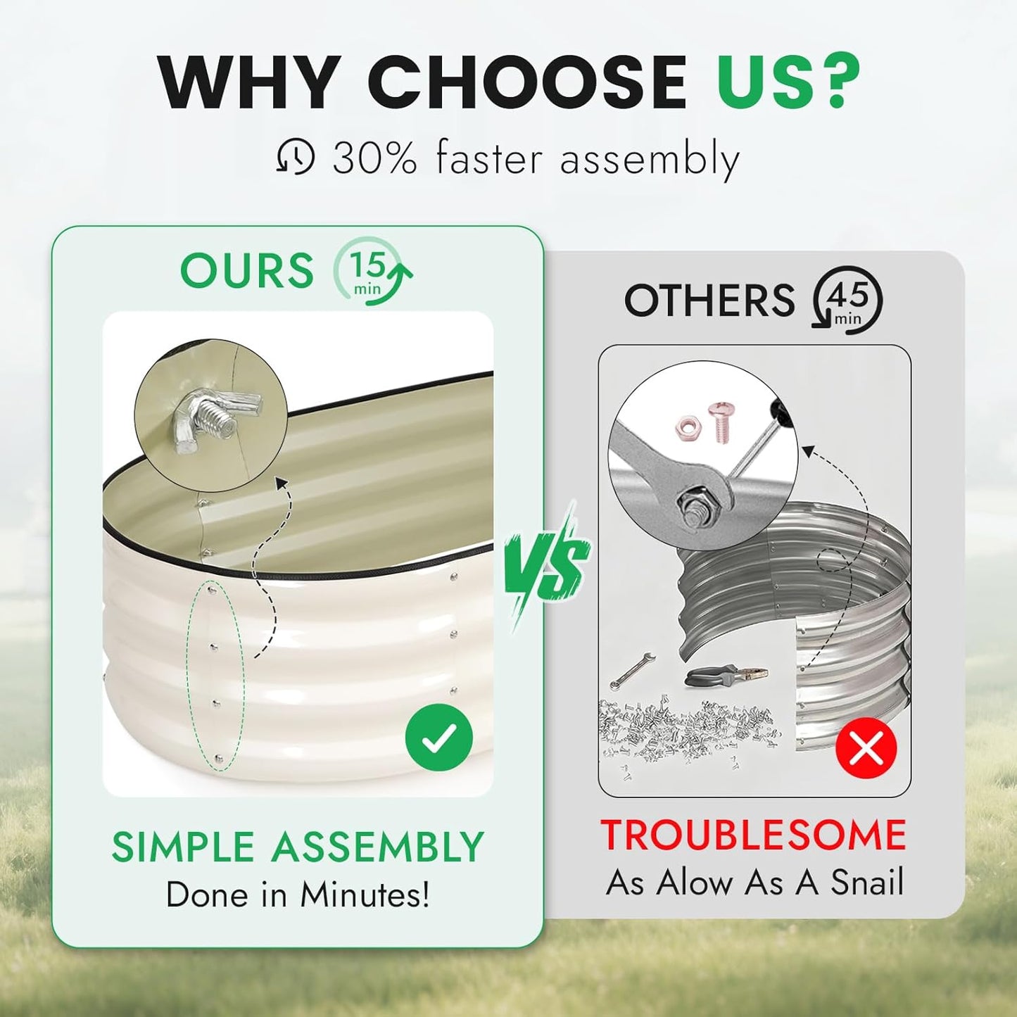 INNO STAGE 3Pcs Galvanized Raised Garden Bed Kit, Outdoor Metal Raised Garden Beds for Vegetables, Rust-Resistant & Easy Assembly, 4x2x1ft Oval Raised beds for Gardening, Flowers, Herbs (White)