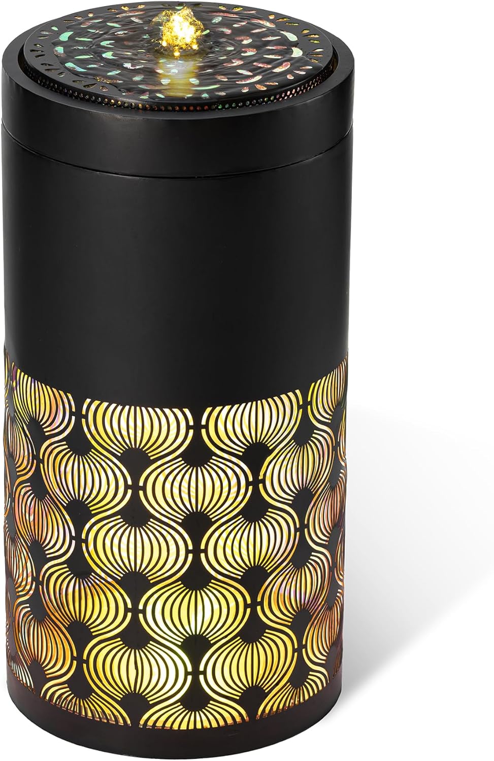 Glitzhome Metal Cutout Water Fountain with Pump, Adapter and LED Light, Modern Black Cutout Bird Bath Garden Outdoor Fountain and Waterfalls 24''H, Freestanding Fountains for Patio Backyard Decor