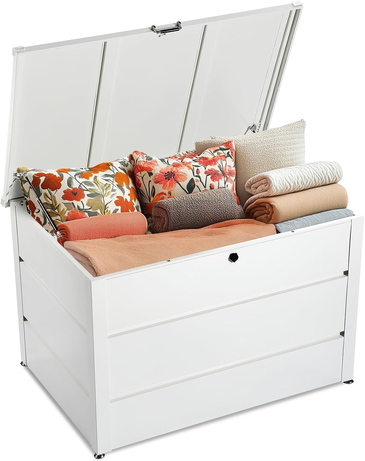 Quictent Metal Deck Box 150 Gallon Outdoor with Hydraulic Lid, Easy Assemble Waterproof Weather-Resistant Storage Bin, 660LBS Capacity for Patio/Garden/Poolside, White